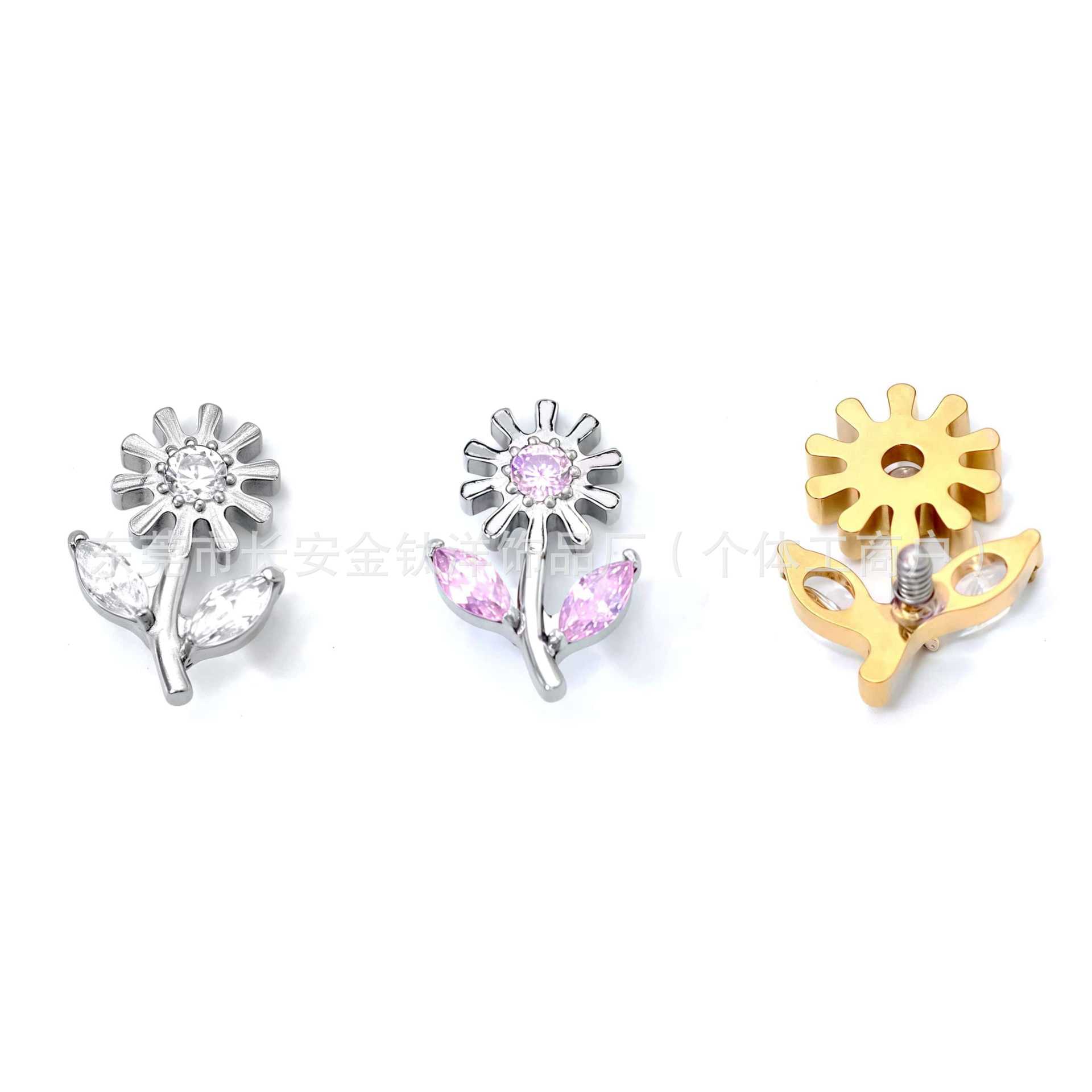 F136 Titanium Internally Threaded Flower Zircon Earrings Cochlear Nails Ear Bone Nails G23 Titanium Body Piercing - Image 2