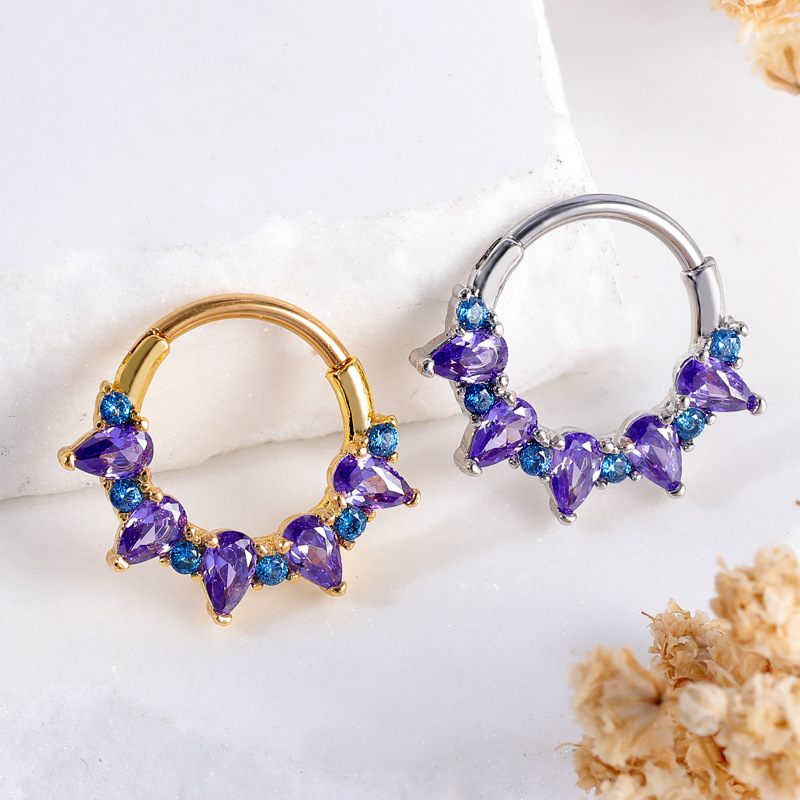 2024 Hot Selling Stainless Steel Nose Ring Zirconia Amethyst Titanium Steel Nose Jewelry for Women - Image 2