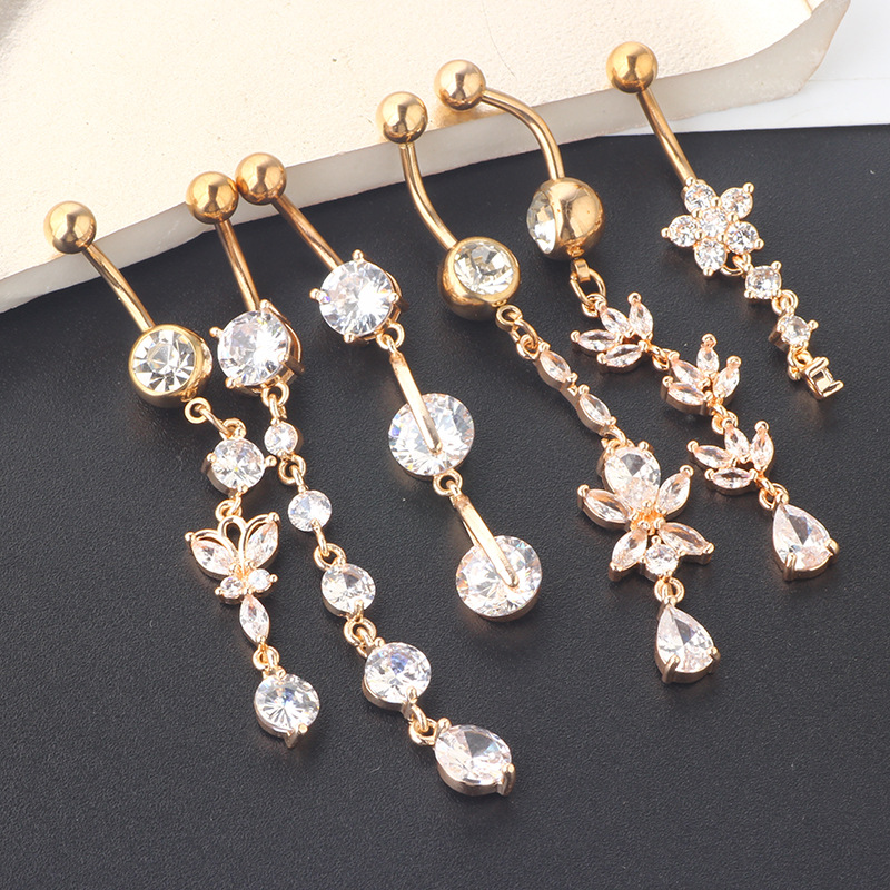 Amazon Popular 6-Piece Belly Button Ring Set Stainless Steel Star Dangle Body Piercing Jewelry - Image 5