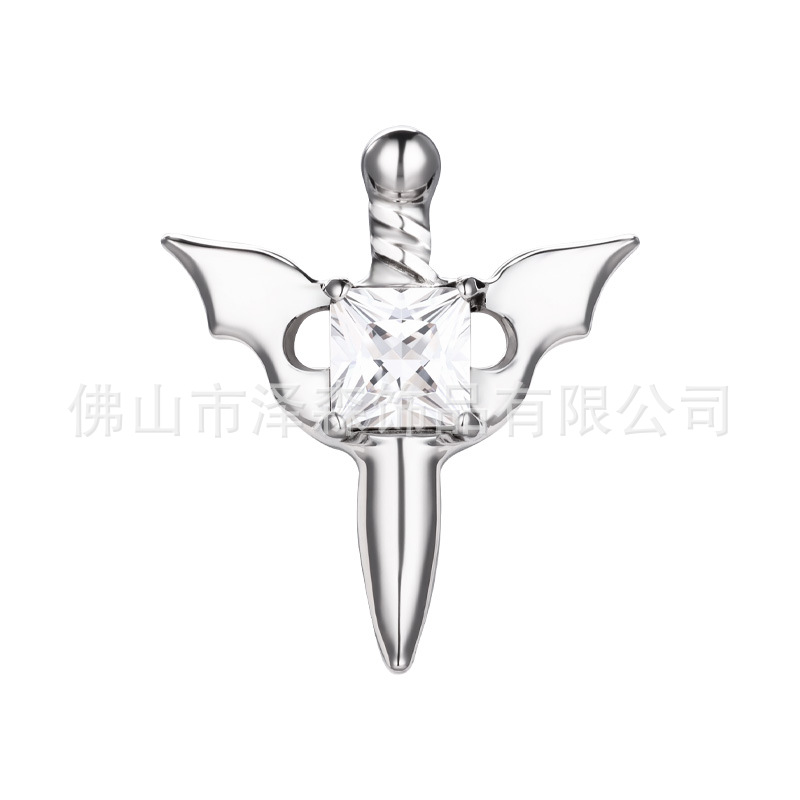 F136 Titanium Alloy Flat Back Earring with White Zircon Angled Sword Design for Piercing - Image 4
