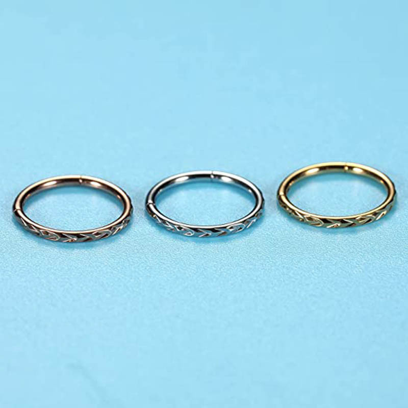 Stainless Steel Carved Bottom Wheat Nose Ring Hoop Earring Ear Nail Piercing Jewelry Rose Gold 1.2x10mm - Image 3