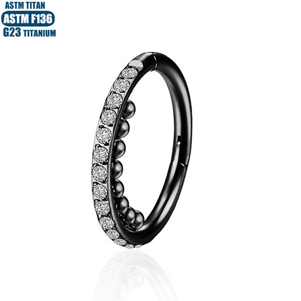 Titanium Hinge Nose Ring with Zircon Seamless Hoop - 1.2x12mm Implant Grade Titanium Alloy Piercing Jewelry for Men Women - Image 4