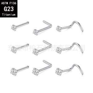 G23 Titanium 7mm Curved Nose Stud with 3mm Zircon Crown - Piercing Jewelry