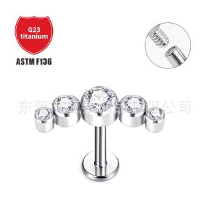F136 Titanium Earring Set CZ Welded Internal Thread Fashion Alloy Piercing Jewelry Ear Bone Nail Lip Nail