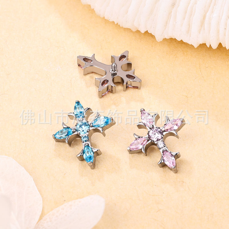 F136 Titanium Alloy Ear Studs Thorn Cross Croix De Croix Ear Cartilage Studs G23 Titanium Lip Studs Body Piercing Jewelry - Image 3