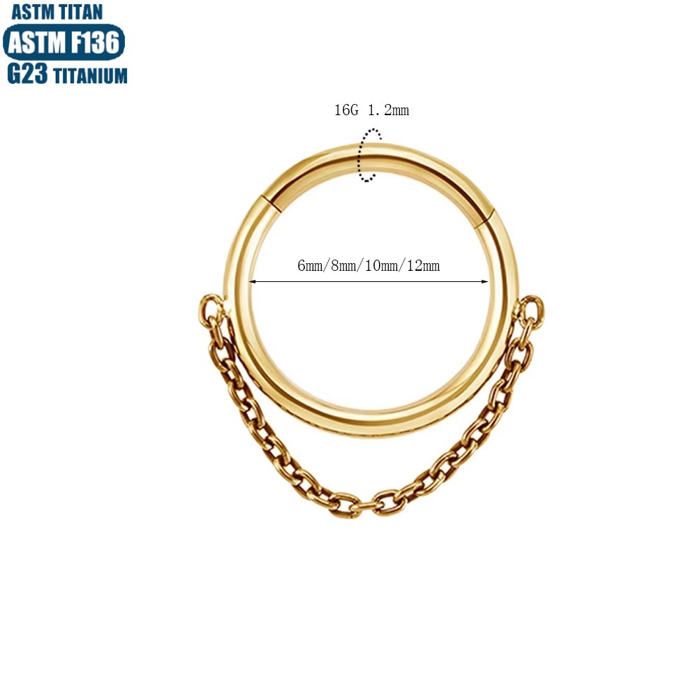 G23 Titanium Hinge Nose Ring with Zircon Chain Earrings - Seamless Open Ring Cartilage Septum Perforated Ear Ring Nose - Image 4