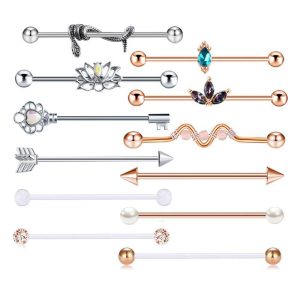 Industrial Barbell Cross Bar Ear Bone Nail Piercing Jewelry Stainless Steel 18K Gold Plated Retro Flower Style