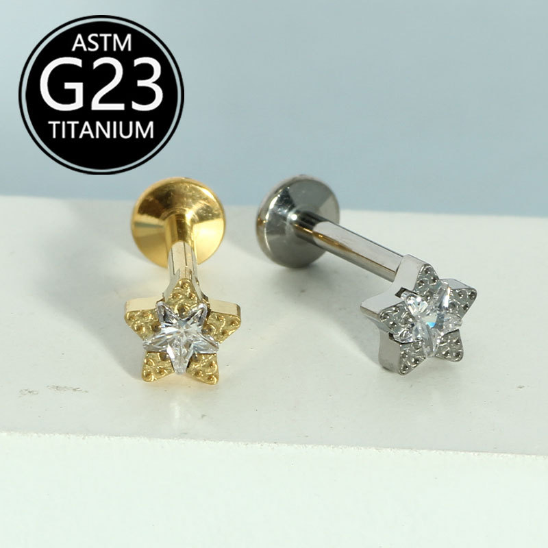 F136 Titanium Alloy Sweet Five-Pointed Star Inlaid Zircon Earrings Mini Star Ear Bone Nails Lip Nails Body Piercing Jewelry - Image 5