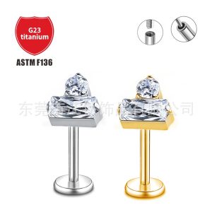 G23 Titanium Ear Bone Nail Square Inlaid CZ Cartilage Stud Earring Body Piercing Jewelry for Men Women