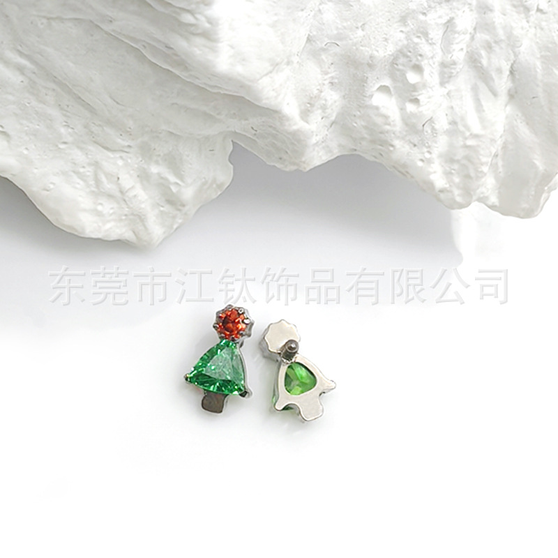 Christmas Tree Gold Green G23 Titanium Ear Bone Stud Cartilage Piercing Jewelry - Image 2