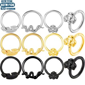 F136 Titanium Piercing Nasal Ring Feather Bee Snake Septum Seamless Ring Tragus Earring