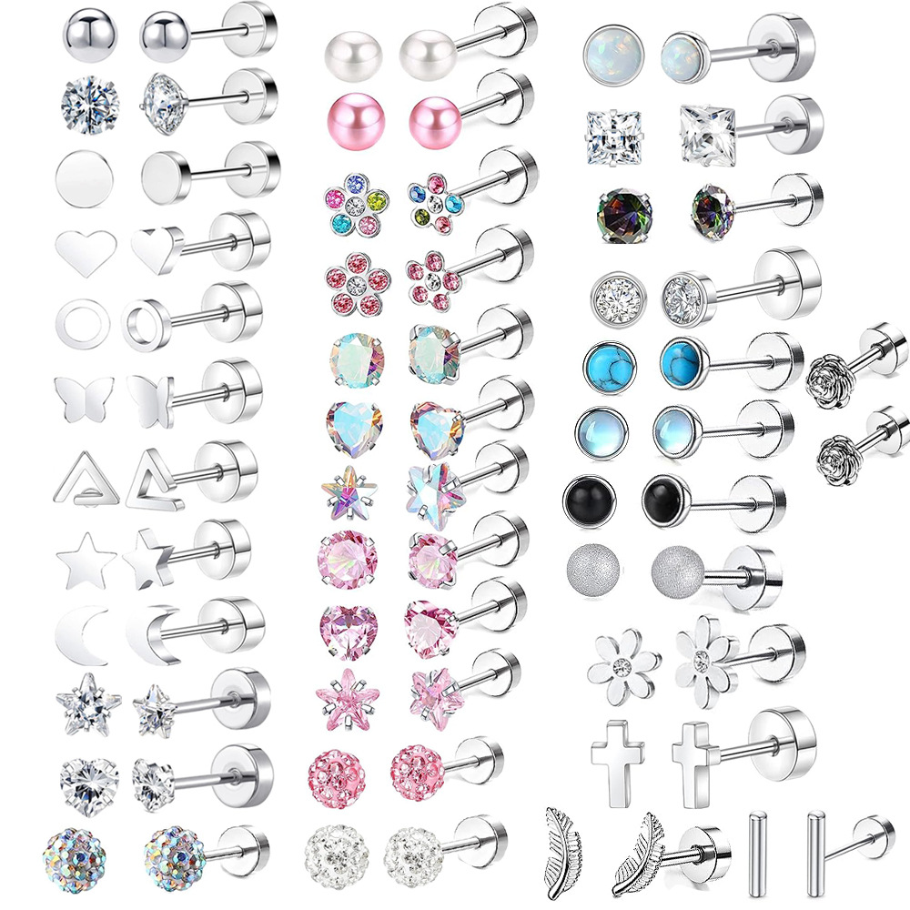 Stainless Steel Moon Heart Shaped Ear Bone Nail Screw Twist Ball Fashion Earrings European American Piercing Men's Earrings - Image 5