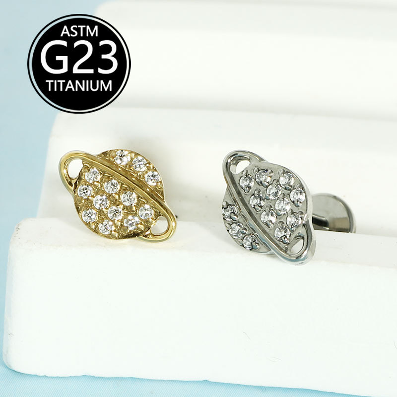 F136 Titanium Lip Stud Zircon Planet Earrings G23 Internal Thread Lip Piercing Jewelry Sold Individually - Image 5