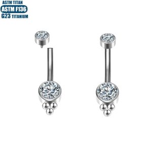 Diamond Belly Button Ring Implant Grade F136 Titanium Alloy Belly Piercing Jewelry Silver 1.6x10mm