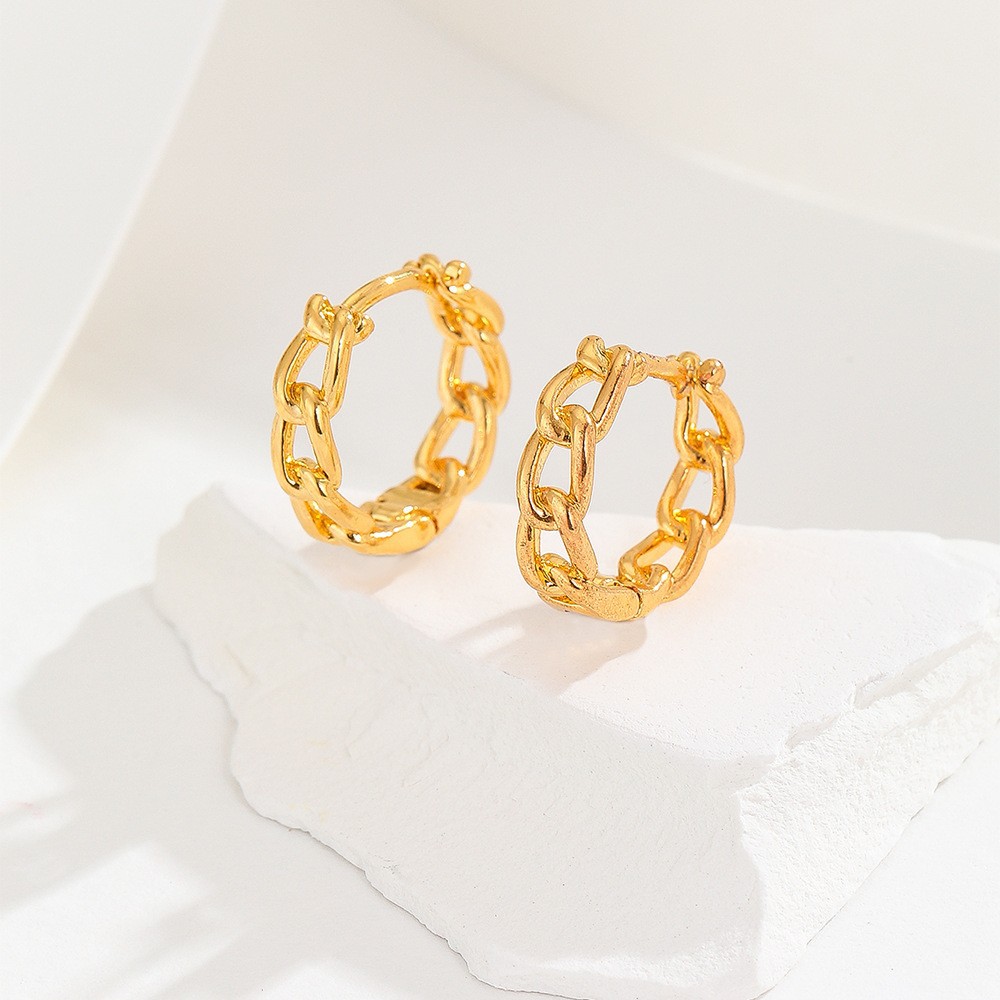 French Earrings Women's Chain Earrings Light Luxury Ins Style Geometric Design Circle Ear Buckle - Image 2