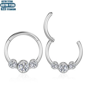 G23 Titanium Hinge Nose Ring with Zircon Earrings Seamless Ring Body Piercing Jewelry