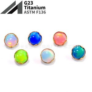 F136 Titanium 18K Gold-Plated Wavy Edge Flats Bottom Nebula Opal Earrings Ear Bone Nails G23 Titanium Alloy Piercing Jewelry