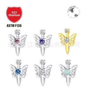 G23 Titanium Alloy Angel Wings Sword Cross Cartilage Stud Earrings - ASTM F136 Body Piercing Jewelry