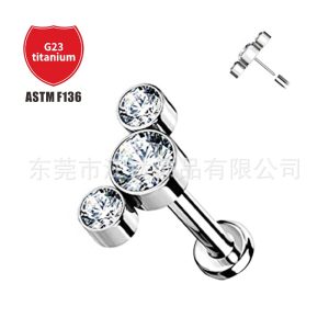 F136 Titanium Earring Pin Package 5A Zircon G23 Titanium Alloy Body Piercing Jewelry Earbone Nail
