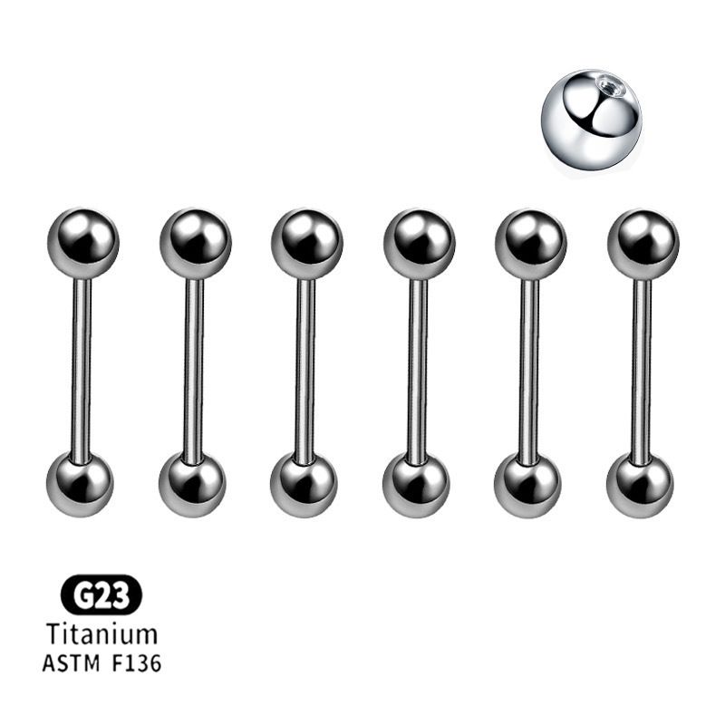 F136 Titanium Alloy Double-Headed External Tooth Straight Rod Ball Eyebrow Ring G23 Tongue Nail Ear Bone Nail Piercing Jewelry - Image 2