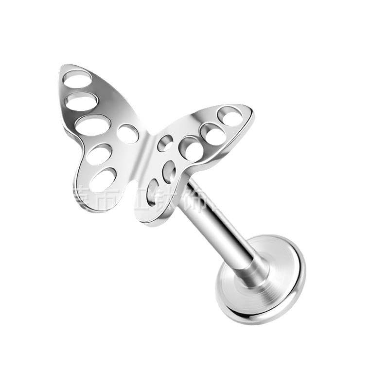 F136 Titanium Hollow Butterfly Ear Studs - Ear Lip Nails Cross-Border G23 Titanium Alloy Body Piercing Ear Bone Nails - Image 5