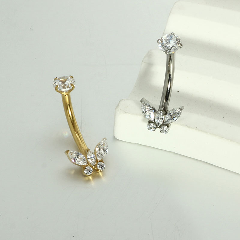 G23 Titanium Navel Ring Butterfly-Shaped Belly Button Ring 14G Internal Thread Curved Barbell - Image 3