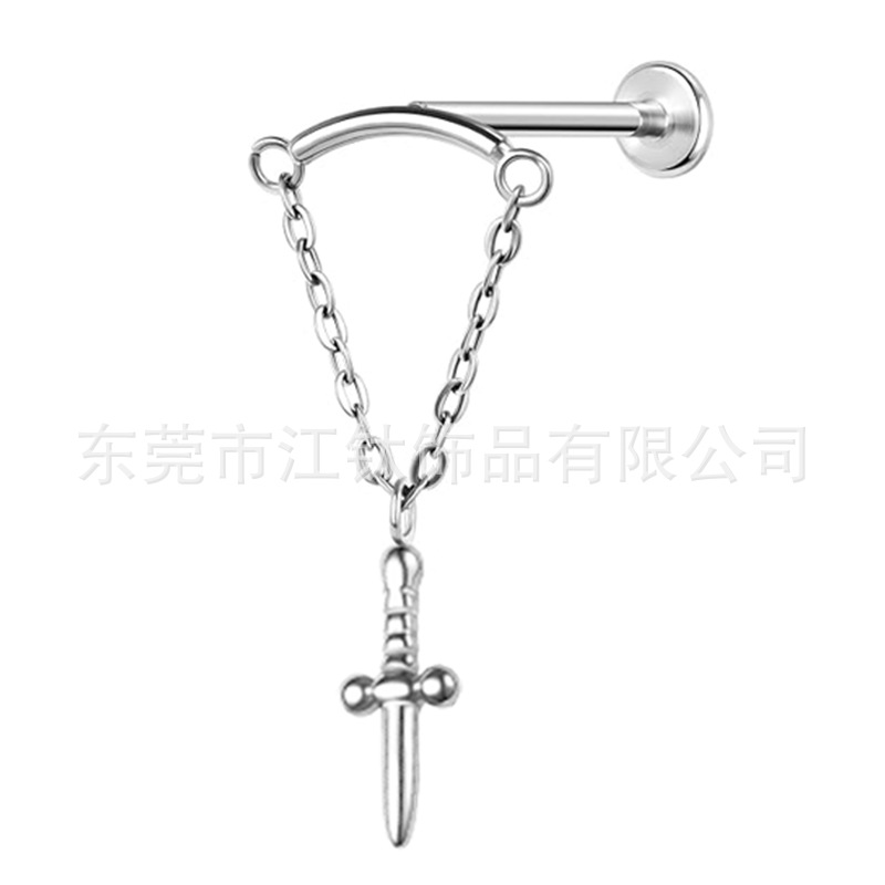 G23 Titanium Chain Pendant Zircon Stud Earring - Cartilage Ear Bone Stud Jewelry for Helix Tragus Piercing - Image 5