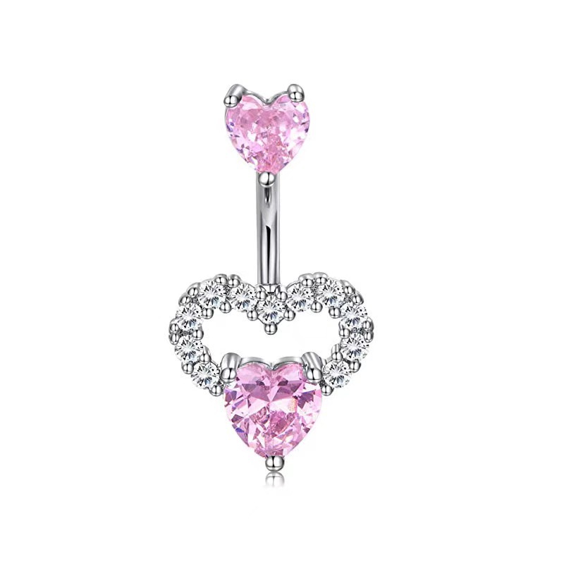 Gold Pink CZ Love Zircon Belly Button Ring Body Piercing Jewelry - Image 2