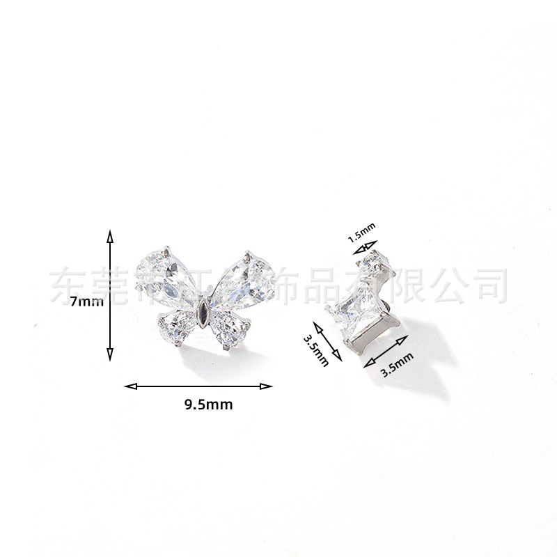 Titanium Ear Stud Butterfly Square CZ Cartilage Jewelry G23 ASTM F136 - Image 3