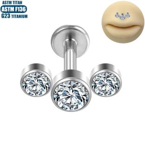 F136 Titanium Lip Stud Piercing with 3 Zircon Ear Bone Ring Internal Thread Teardrop Small Ear Stud Women Earrings