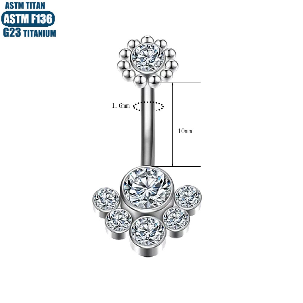 Belly Button Ring 14G Titanium Alloy Internally Threaded Dangle Jewelry with Zircon Ball - Image 4