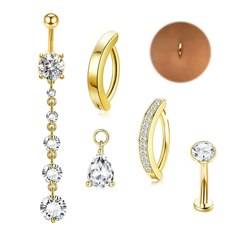 Silver Colored Navel Ring 316L Surgical Steel Curved Belly Button Ring with Zircon Piercing Jewelry - Image 5