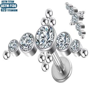G23 Titanium Alloy CZ Cluster Lip Stud Piercing Earring Small Hoop Lip Ring for Women Men
