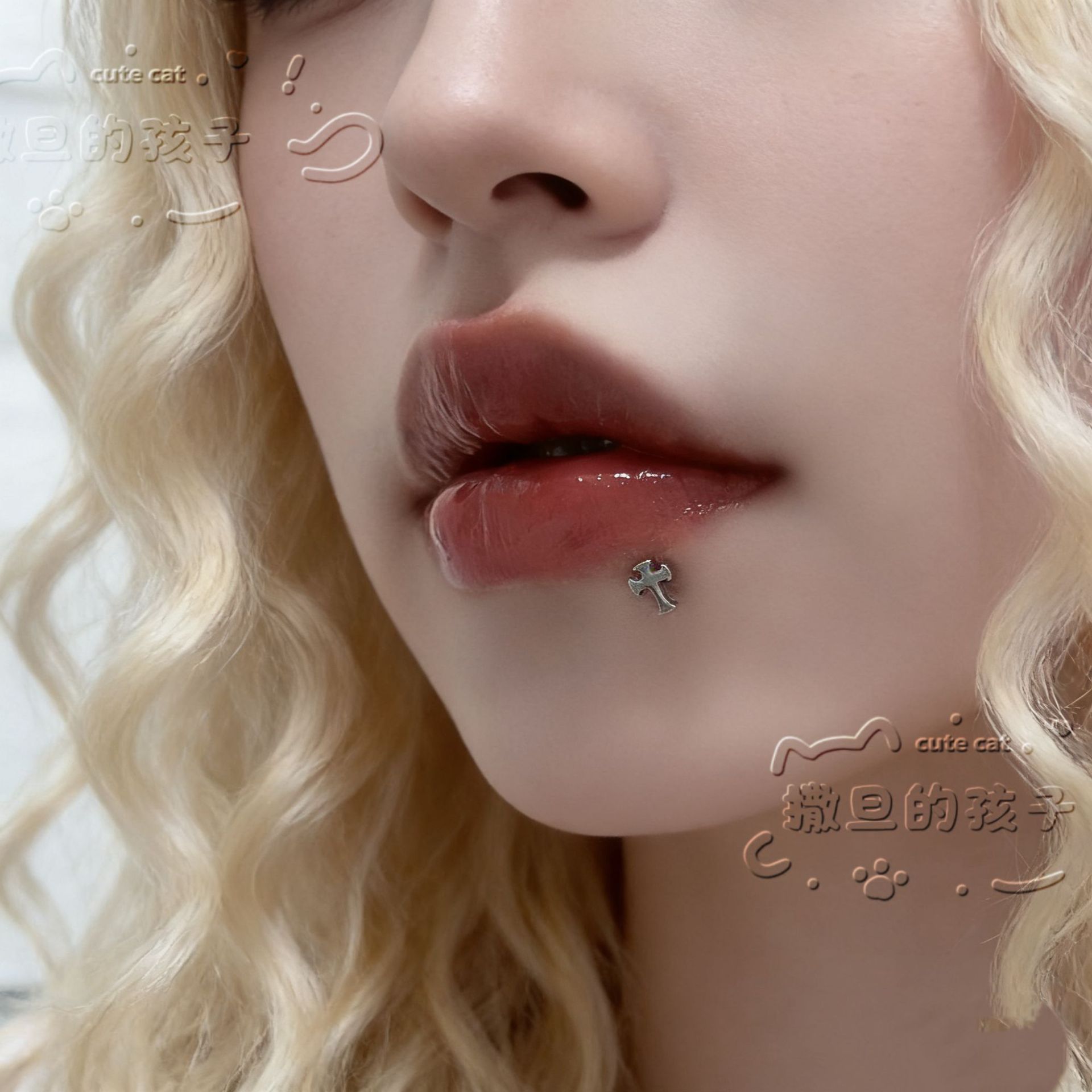 Satan's Children Snow Mountain Cross Lip Piercing Labret Stud - 16mm Length 1.2mm Gauge for Drinking Allowed Lip Ring Lip Stud - Image 2