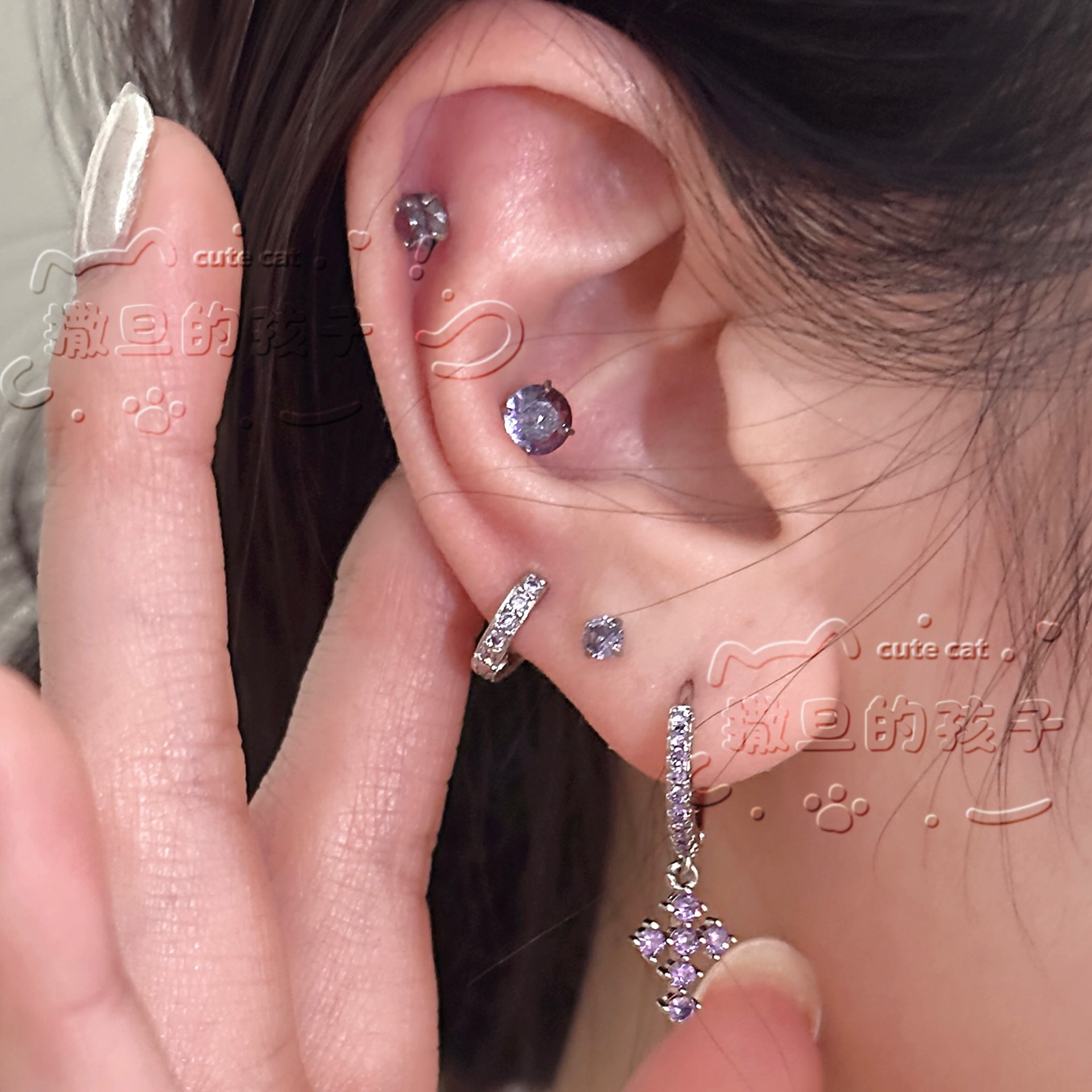 Satan's Child Tipsy Purple Pose Purple Ear Studs - 316L Surgical Steel Cartilage Earrings for Women - Image 4