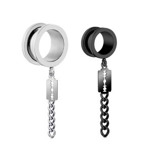 External Thread Blade Chain Pendant Ear Auger Popular Ear Curved Piercing 316L Surgical Steel Black 25mm