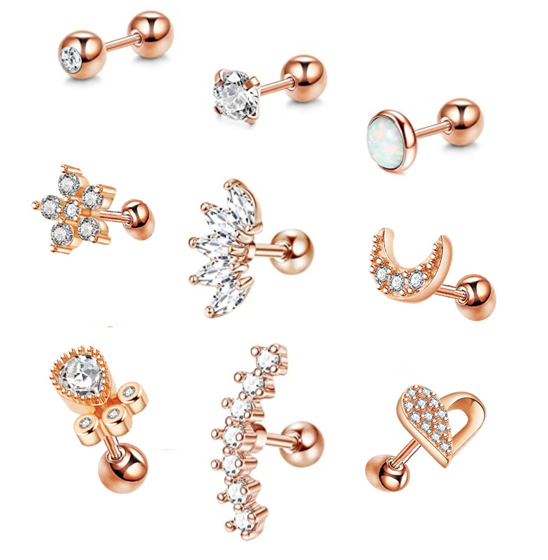 Rose Gold Stainless Steel Ear Bone Nail Set Jewelry - Zircon Star Earrings for Women - Image 5