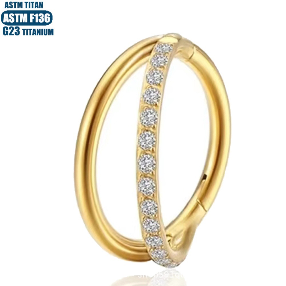 F136 Titanium Double Layer Zircon Nose Ring - Black Earring Cartilage Hoop for Women - Image 3