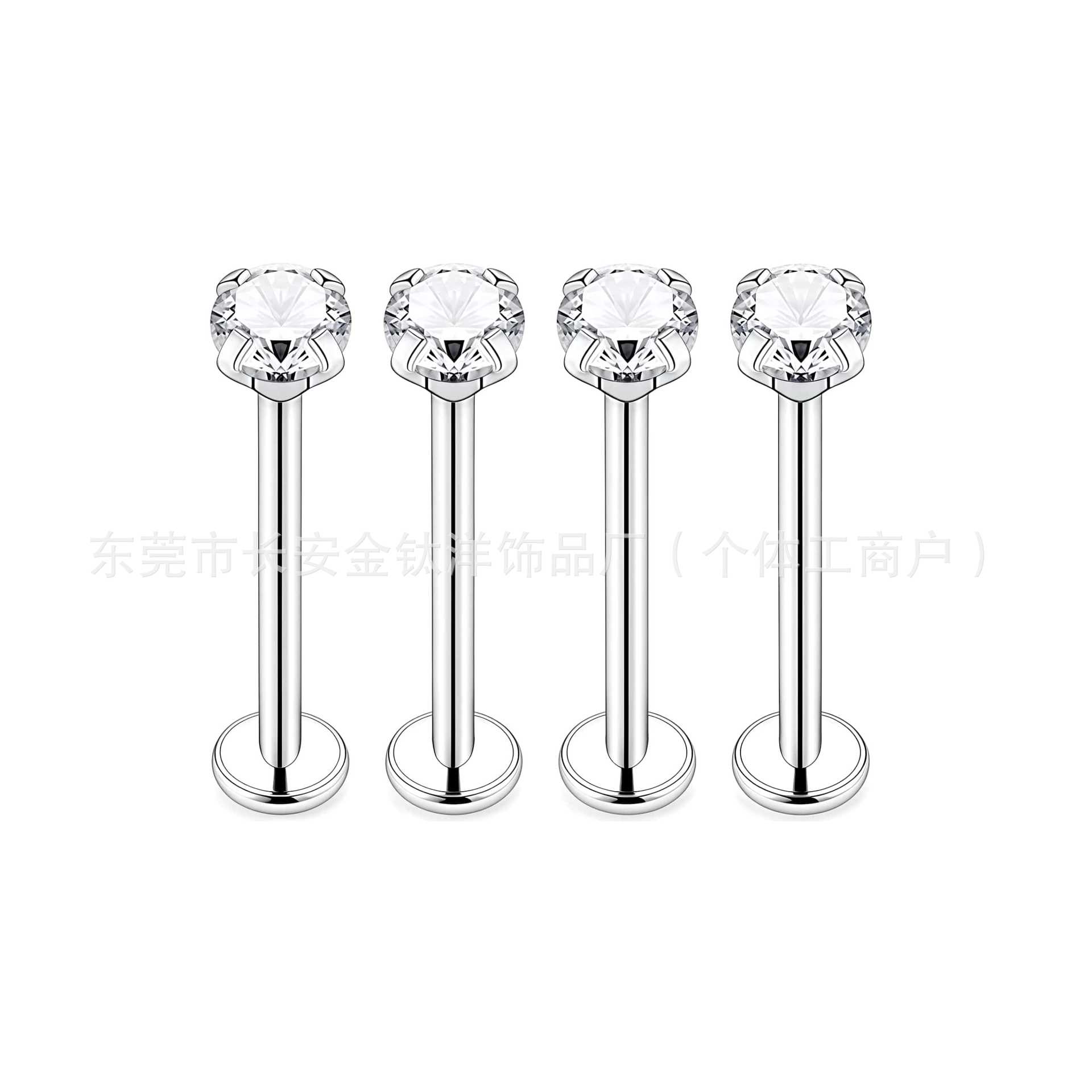 G23 Titanium Flat Back Stud Earring with Claw Zircon, 0.8x12mm, Cartilage Piercing Jewelry - Image 2