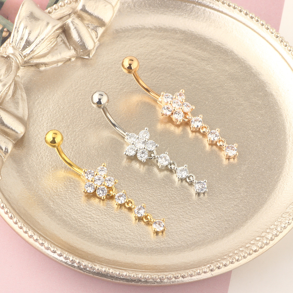 Rose Gold Belly Button Ring Zircon Flower Cartoon Style Body Piercing Jewelry - Image 5