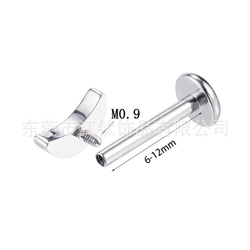 F136 Titanium Moon Stud Earrings with 5A CZ – Lip Ear Bone Nail G23 Titanium Body Jewelry - Image 2