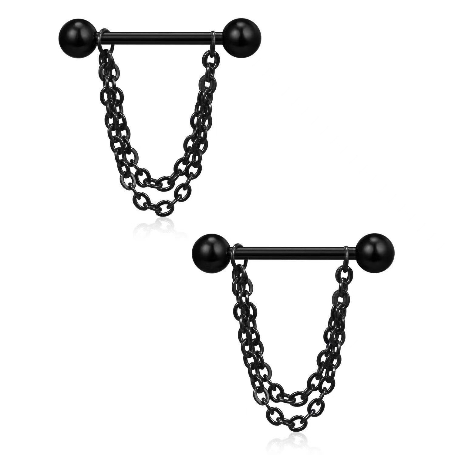 Titanium Chain Earrings External Thread Ear Bone Nail Men Women Double Ear Bone Clip Ear Ring Hole Titanium Alloy Body Piercing Jewelry - Image 5