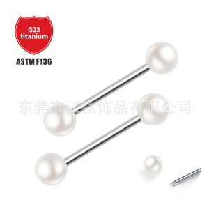G23 Titanium Pearl Tongue Nail Ring Cross-border Tongue Piercing Jewelry Internally Threaded 1.6mm