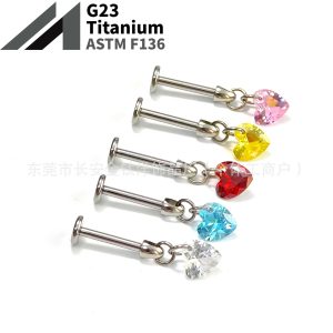 F136 Titanium Heart-Shaped Ear Bone Stud Zircon Devil Stud Ear Piercing Jewelry