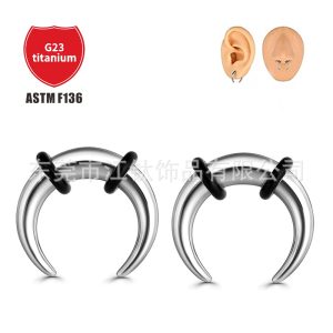 G23 Titanium Pointed Horn Curved Earplug Nose Ring Body Piercing Jewelry - ASTM F136