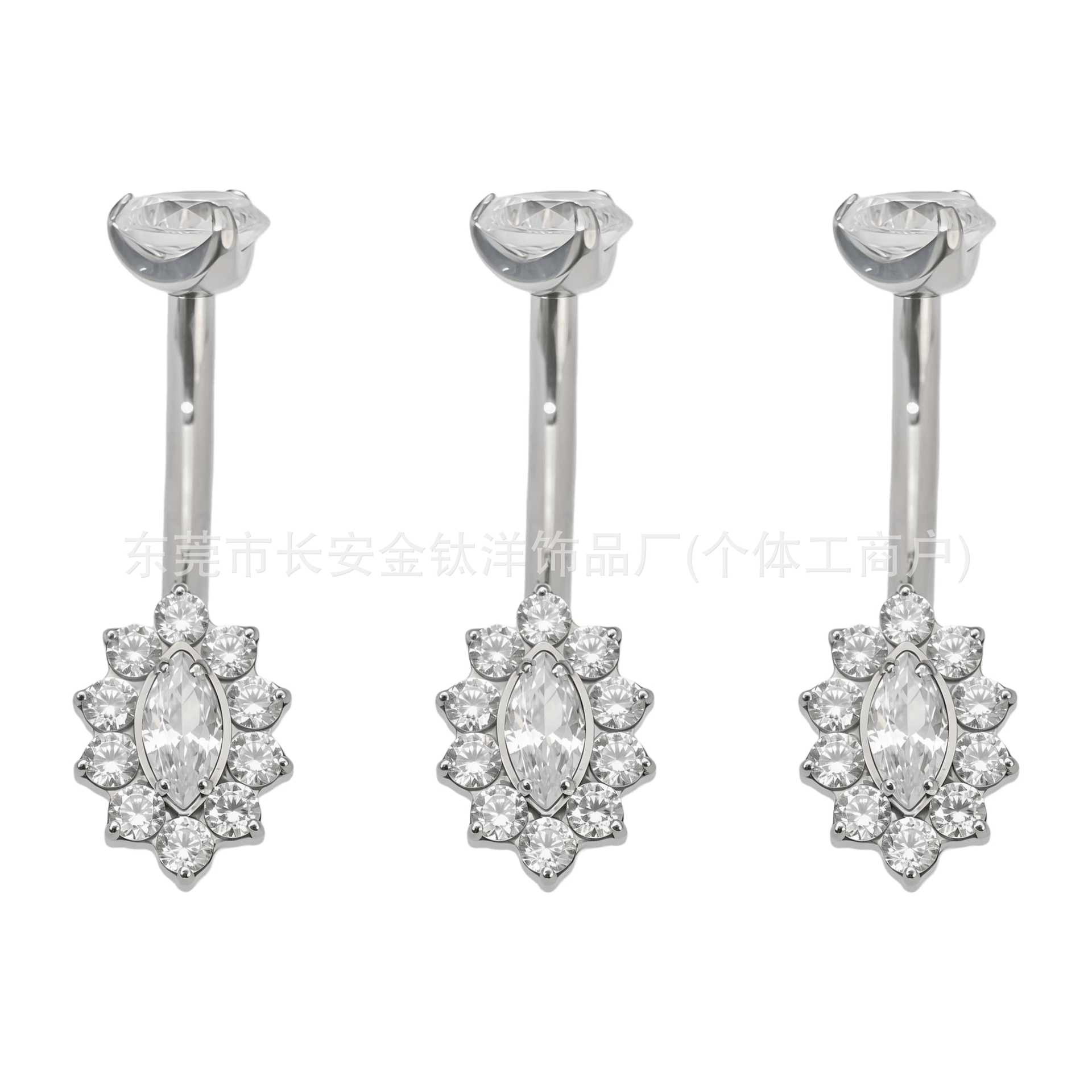 F136 Titanium Internal Thread Oval Full Diamond Zircon Belly Button Ring G23 Titanium Alloy Body Piercing Jewelry - Image 5