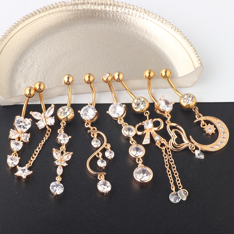 8-Piece Set Zircon Belly Button Ring Suit Navel Ring Body Piercing Jewelry Silver Stainless Steel - Image 5