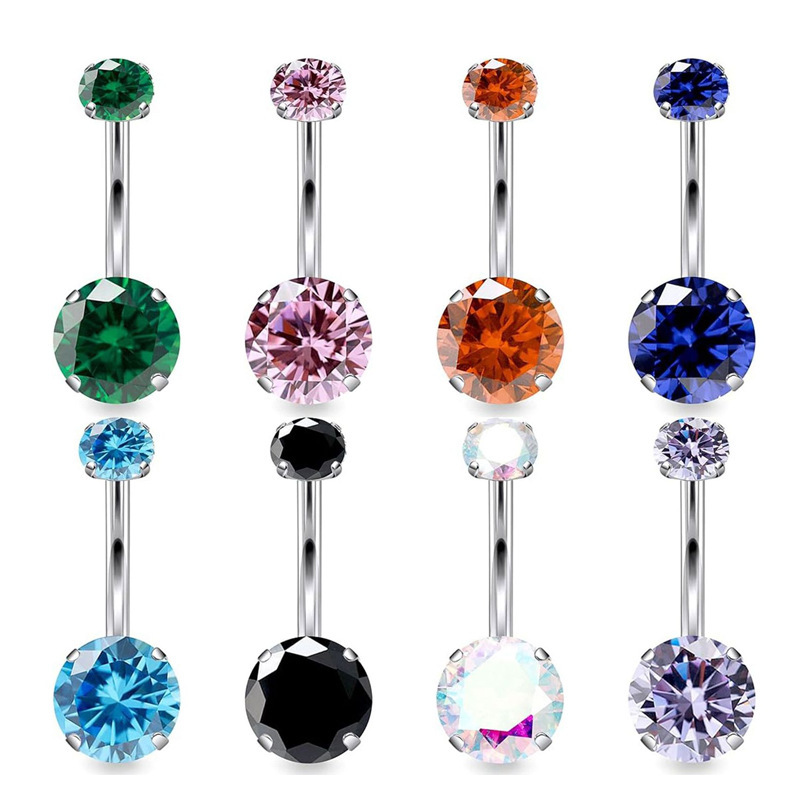 F136 Titanium Alloy Zircon Navel Nail G23 Titanium Four-Claw Double-Headed Diamond-Encrusted Inner Spiral Navel Ring - Image 4