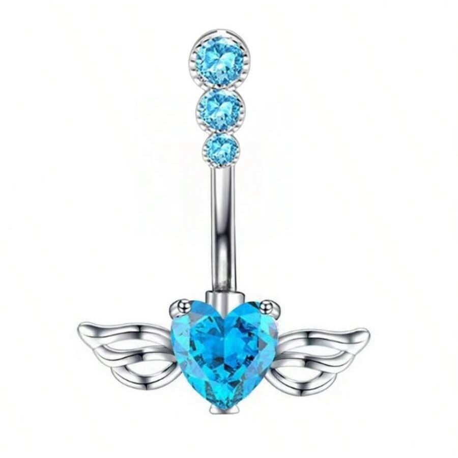 Cross-border Belly Button Ring Angel Wings LOVE Letters CZ Zircon Belly Ring Piercing Jewelry Plating Copper - Image 4