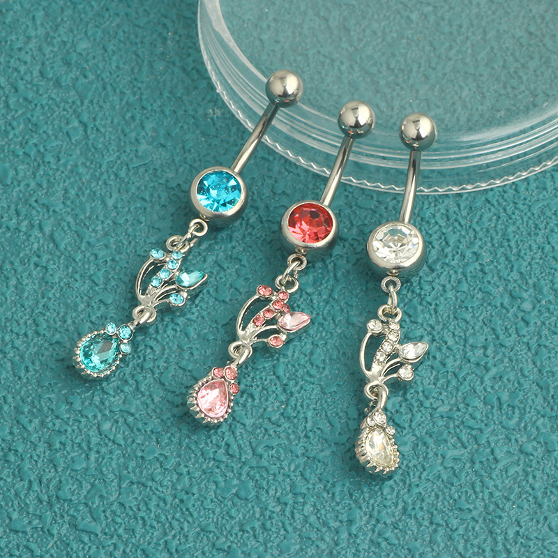 New Exquisite Heart Shape Stainless Steel Dangle Belly Ring Lanyard Navel Piercing Jewelry Blue - Image 2